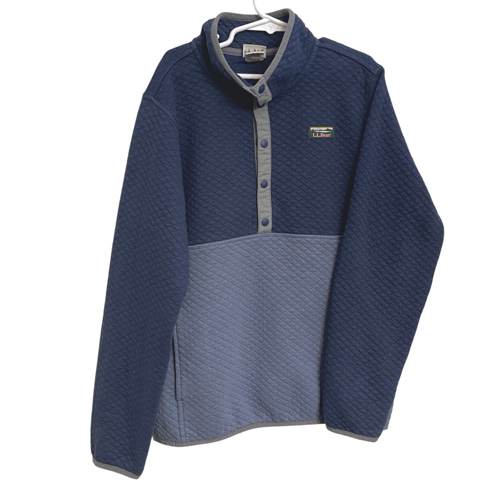 L.L.Bean Kids' Quilted Quarter-Snap Colorblock Blue Pullover Sweater Size 10/12